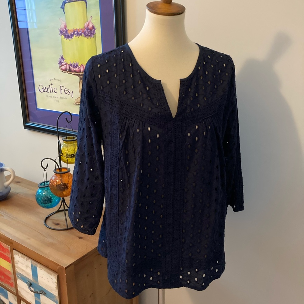 Navy eyelet top